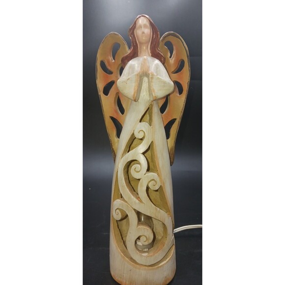 13" Carved Wooden Angel Night Light Holy Bedroom Lamp Holiday Christmas - Picture 1 of 6